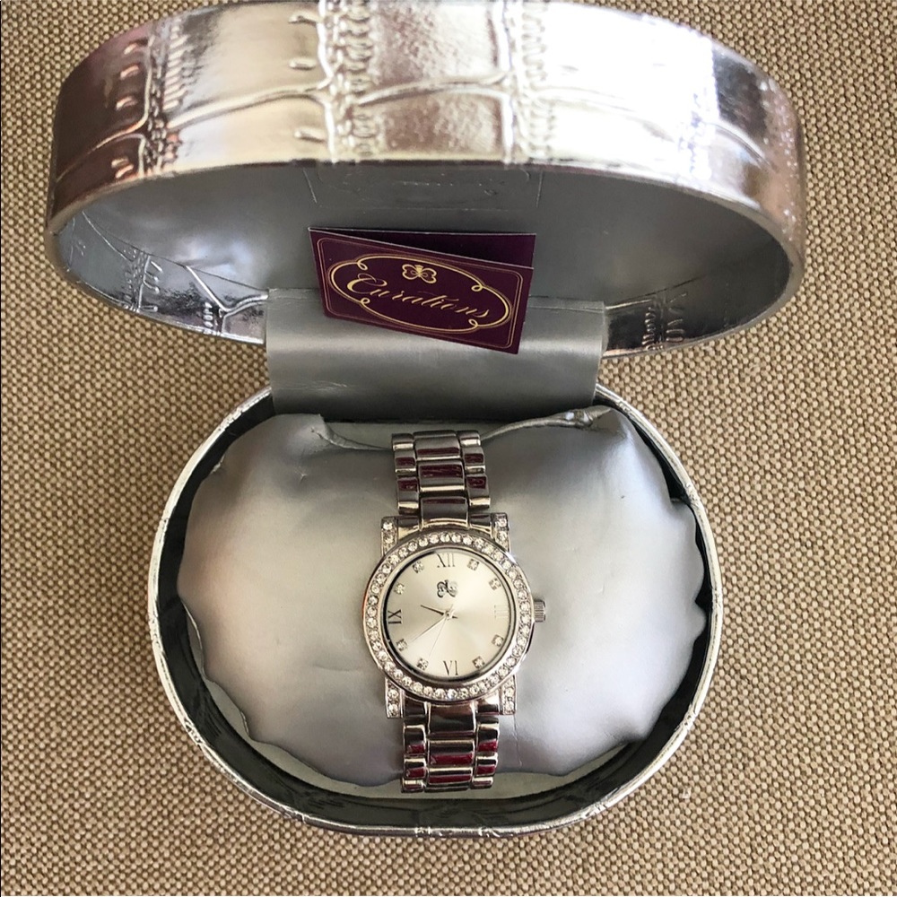 Curations Silver Watch with Crystal Embellishment